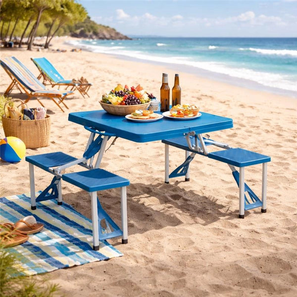 SET TAVOLO PIEGHEVOLE CON 4 SGABELLI IN COLORE BLU