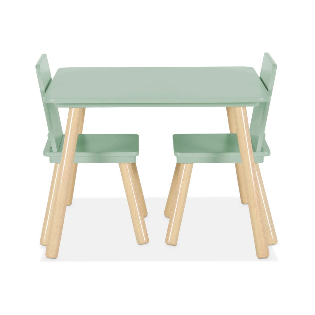 Tavolo quadrato per bambini con 2 sedie, verde