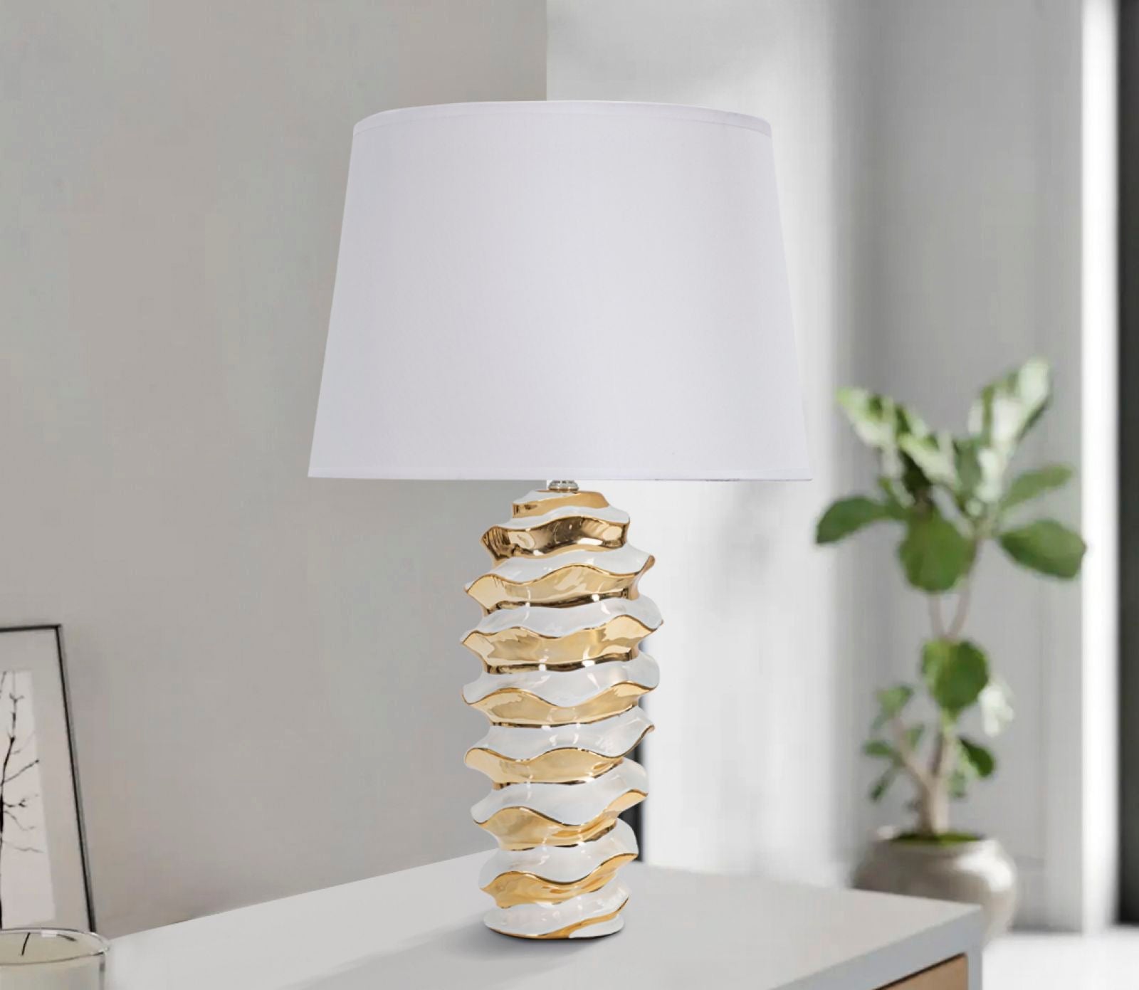 Lampada da Tavolo Glam Space 33x53x33 cm in Ceramica Bianco/Oro
