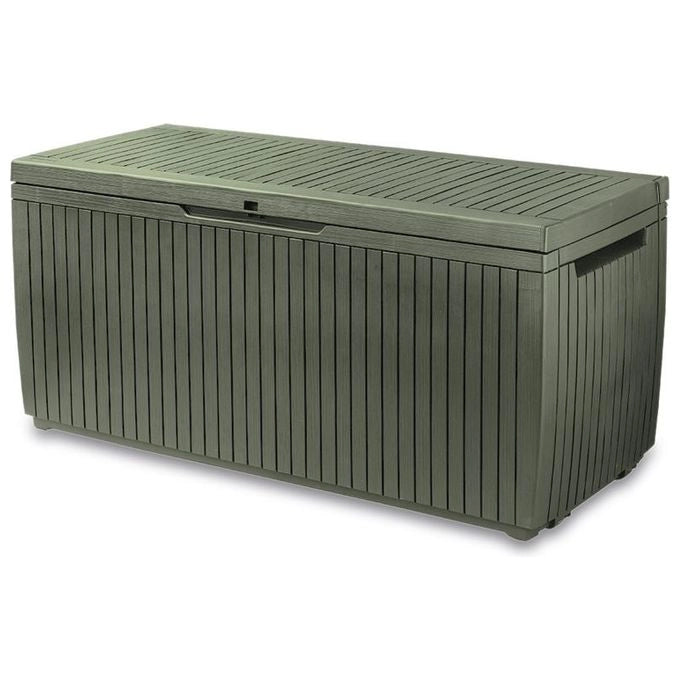 Keter Springwood Verde Baule da Giardino in Plastica Resistente con Design Elegante e Ampio Spazio di Storage per Esterni