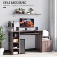 Scrivania per Computer Moderna con Cassetti, Ripiani e Tastiera Estraibile, Scrivania da Ufficio per Casa in Legno Marrone 152x60x88cm