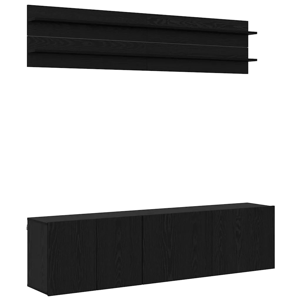 Mobile TV-Credenza per TV Montaggio a parete 6 pcs Rovere nero Legno multistrato