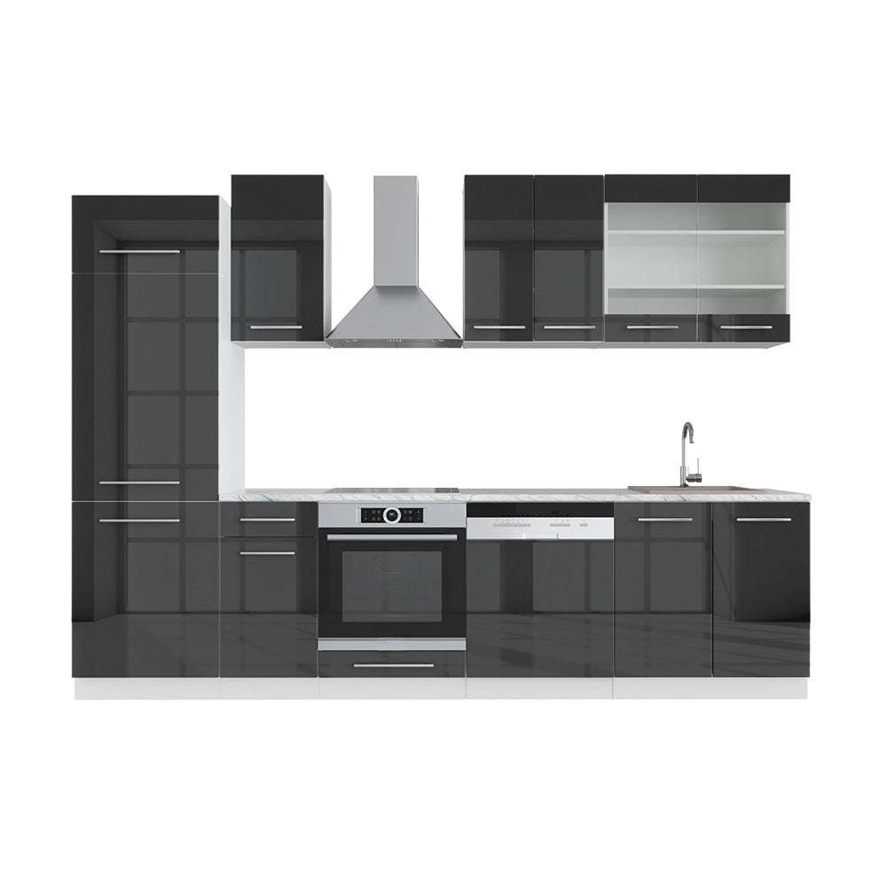 Cucina componibile Fame-Line Antracite lucido/Bianco 300 cm, PL Marmo Vicco