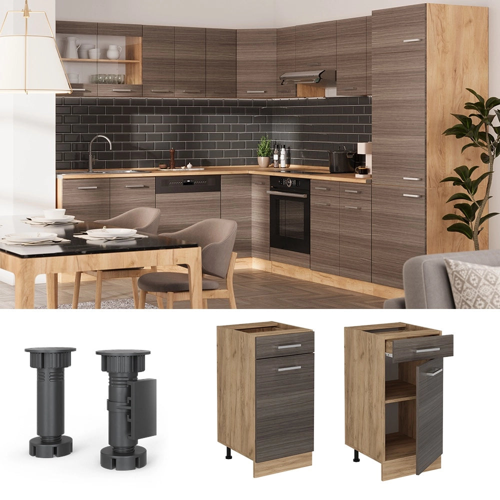 Mobiletto base per cucina R-Line Grigio nobile/Rovere dorato 40 cm, PL Antracite Vicco
