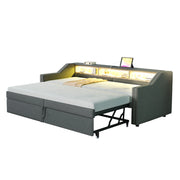 Letto divano estraibile 90×200 e 180×200 cm 1-2 posti con 3 vani; LED e USB; senza materasso; grigio scuro