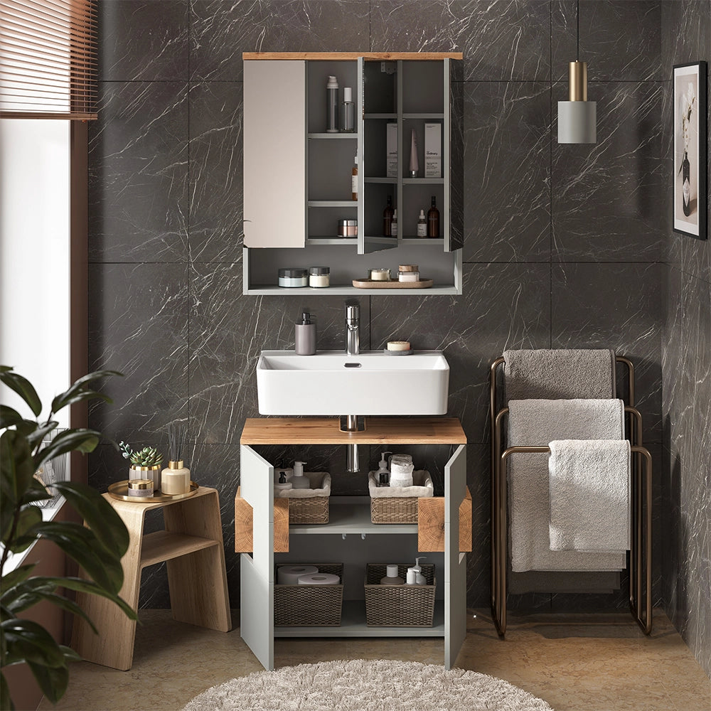 Vicco Set di mobili da bagno Grigio 2 parti