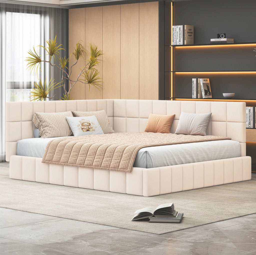 Letto imbottito 160x200 cm trasformabile in divano in velluto beige
