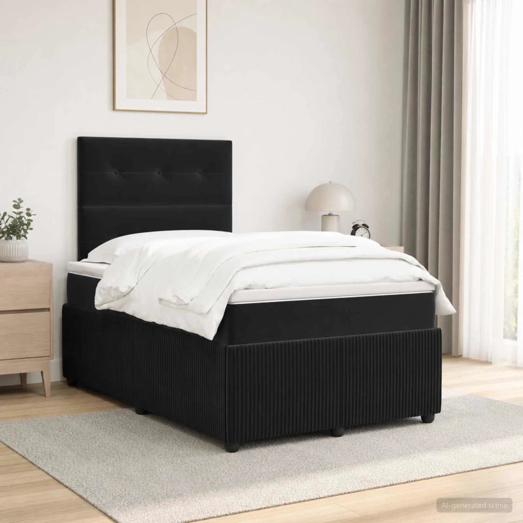 Letto Box Spring LED con Materasso Nero 120 x 200 cm Velluto 3456049