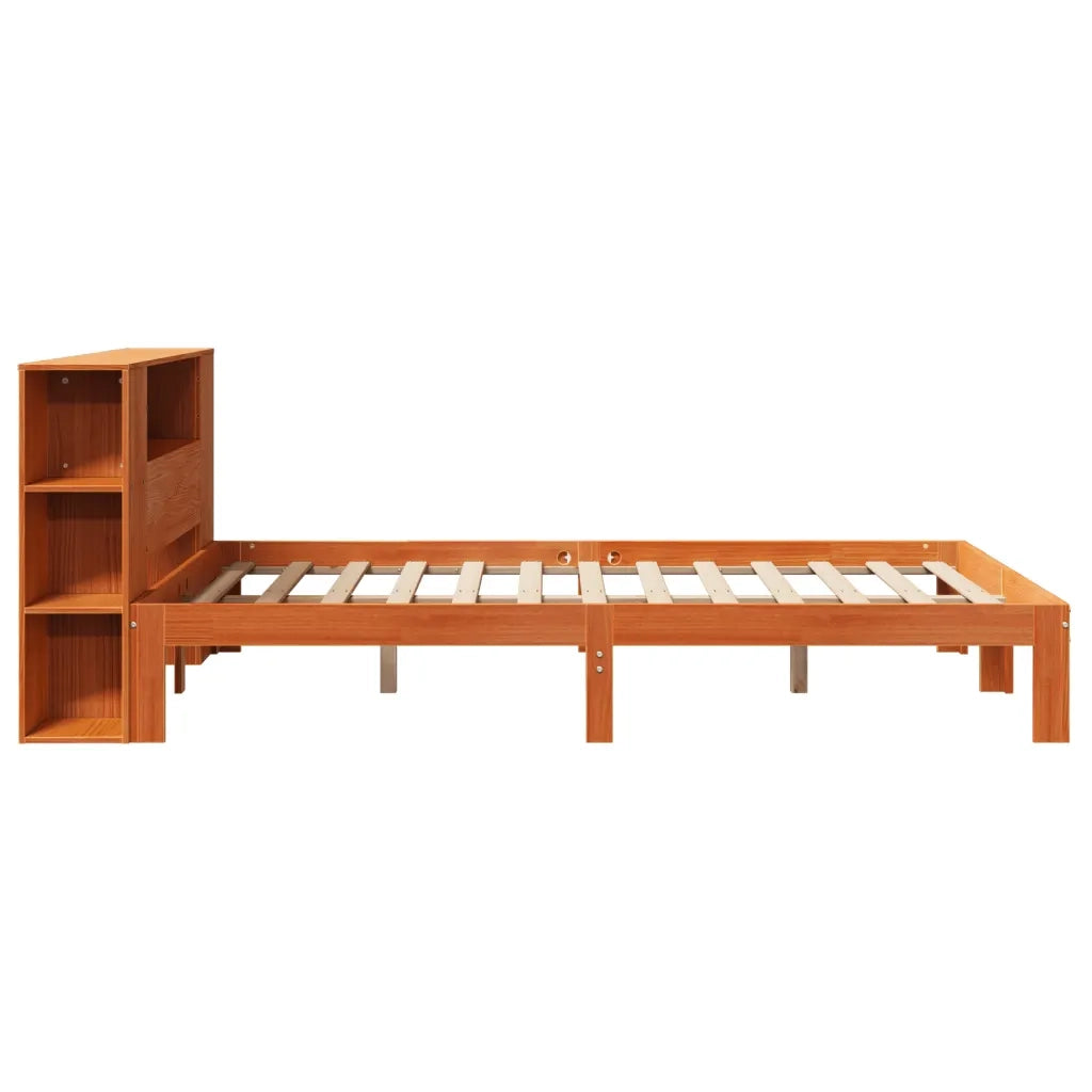 Letto Libreria senza Materasso-Struttura Letto con contenitore Marrone Cera 140x190 cm in Pino 920287