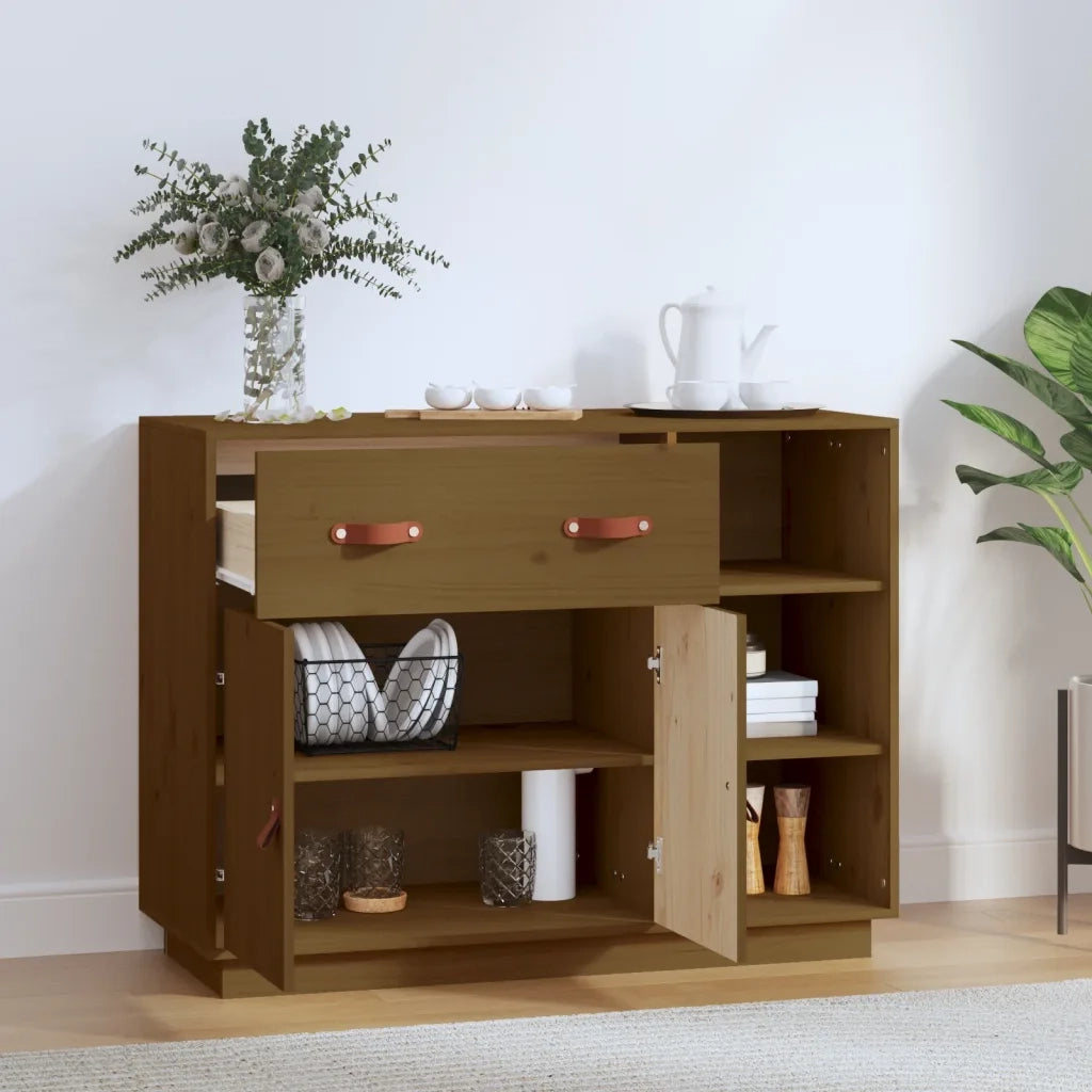 Credenza Marrone Ambra 98,5x40x75 cm in Legno Massello di Pino