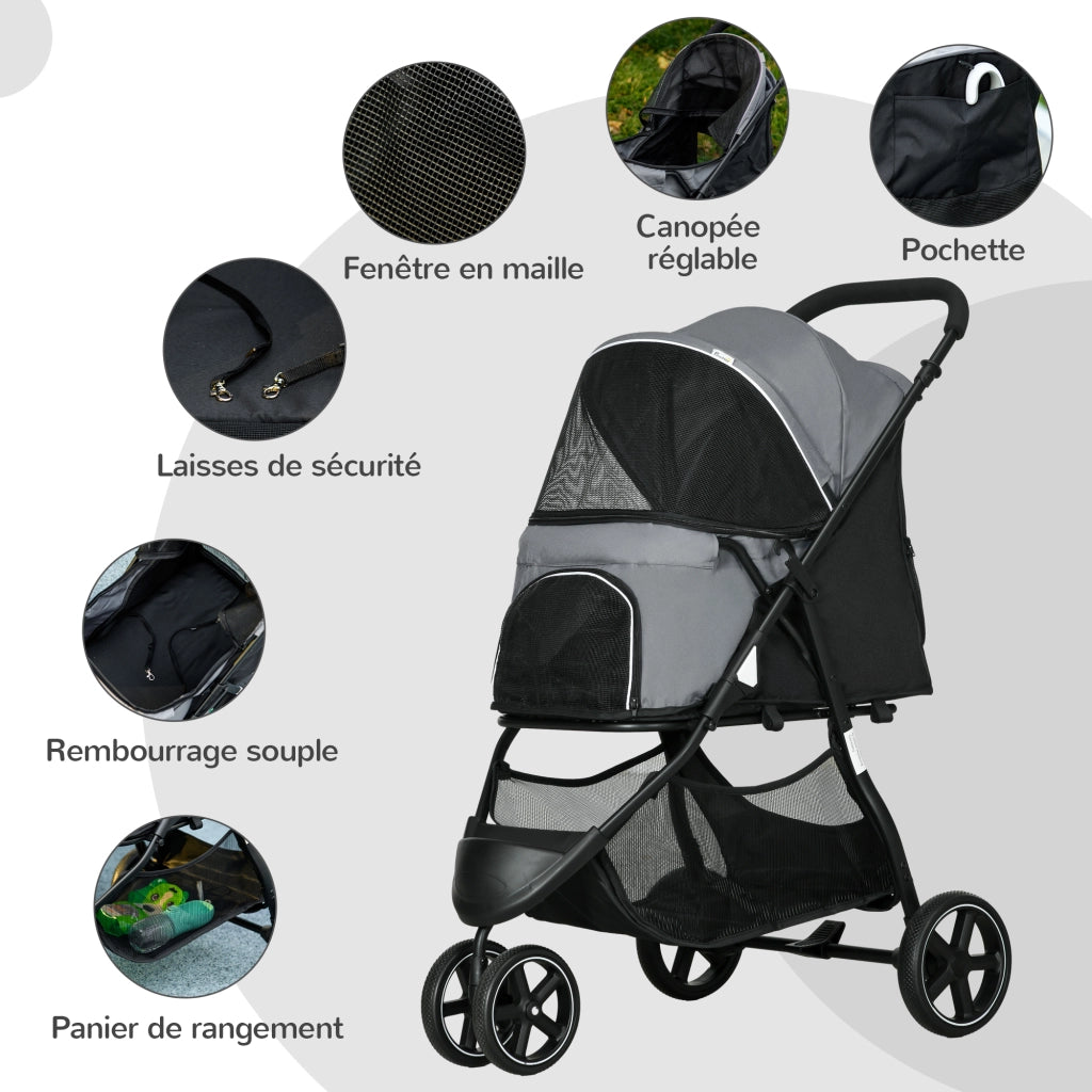 Carrello Pieghevole per Animali Domestici ¨C zephmum ¨C Grigio 83x55x101 cm