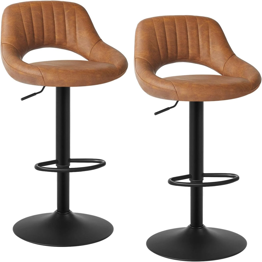 2x Sgabelli da Bar Cucina Sedia Alta da Sala Pranzo in Simipelle Regolabile e Girevole a 360° con Schienale Poggiapiedi Marrone 0667BY-2
