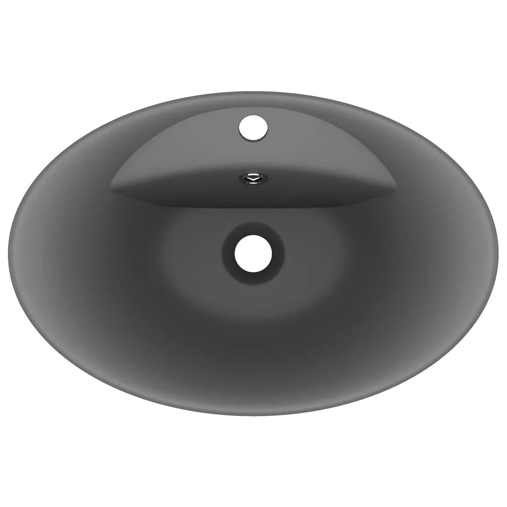 Lavabo Troppopieno Ovale Grigio Scuro Opaco 58,5x39cm Ceramica 146939