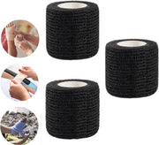 Banda elastica autoadesiva - Nero - 3 pezzi - Elastico - Nastro di assorbimento - Nastro sport - Benda per polso, caviglia, gomito e molti altri - Antiscivolo - Antiflussi