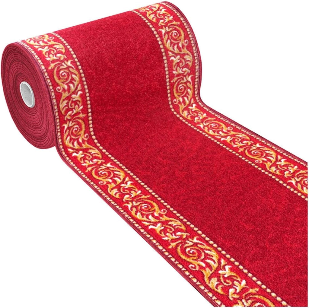 Passatoia Scala Bordata 67x500 cm Ingresso Corridoio Tappeto Cucina Gradini Stile Barocco Bordeaux