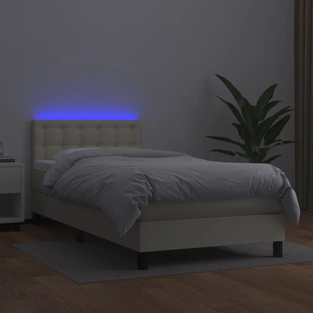 Giroletto a Molle con Materasso e LED Crema 80x200cm Similpelle cod mxl 57443