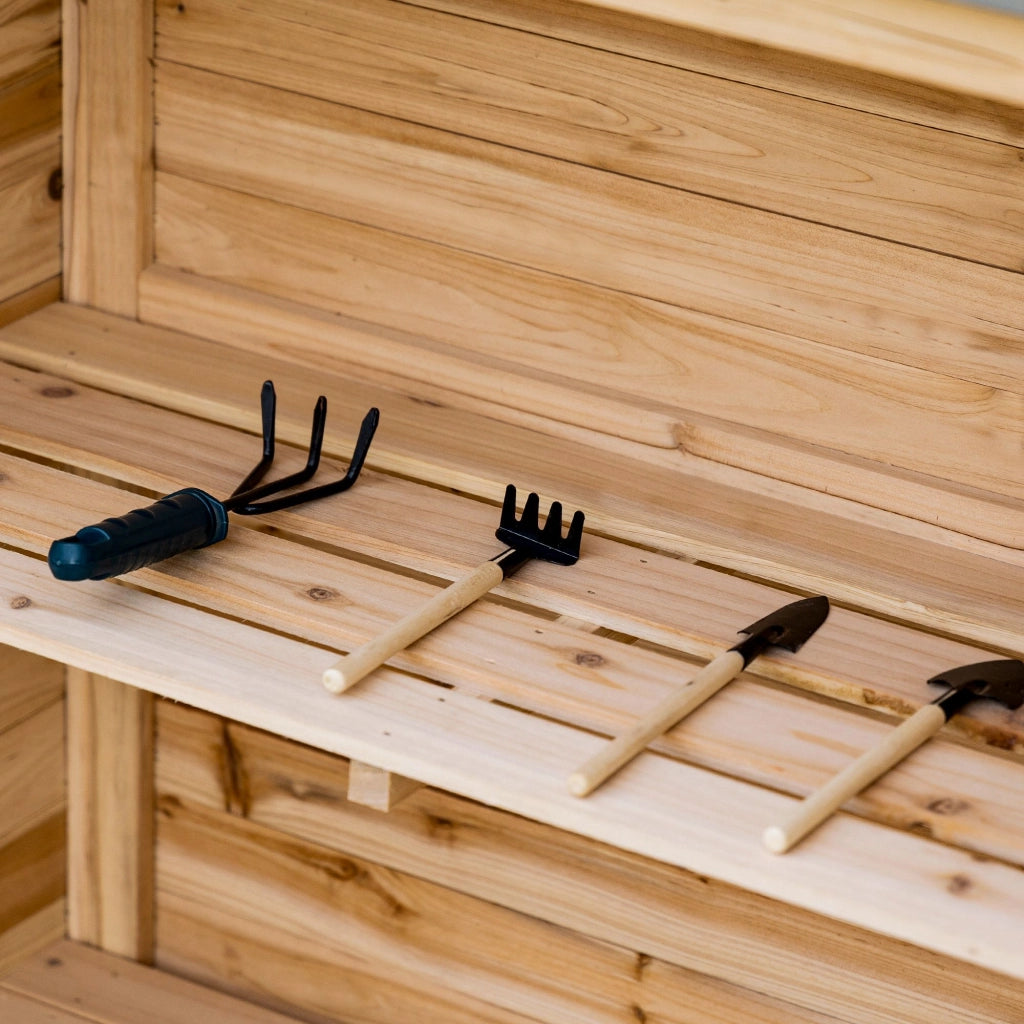 Armadio Da Giardino Con Piano Di Lavoro; Legno Naturale; Rivestimento In Acciaio Zincato; 2 Ripiani 83¡Á40¡Á92 cm
