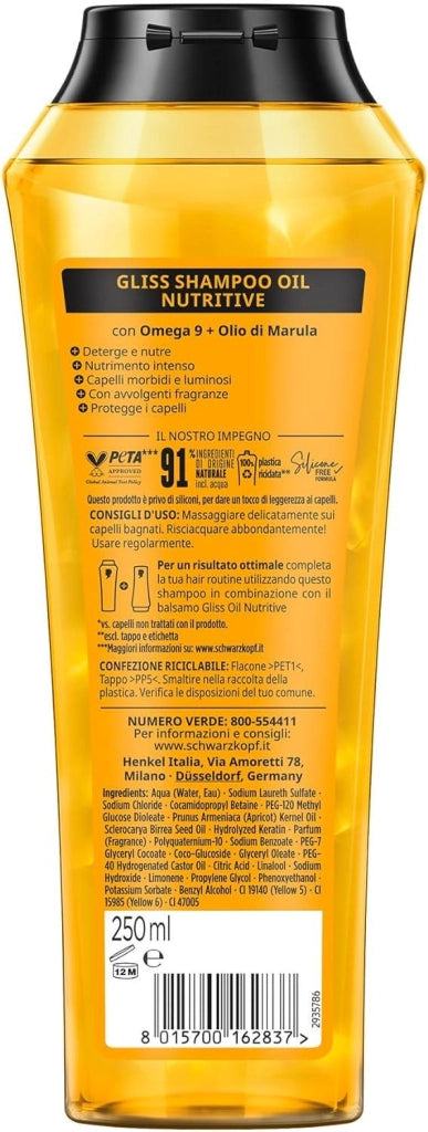 GLISS 6 CONFEZIONI OIL NUTRITIVE SHAMPOO NUTRIENTE 250 ML