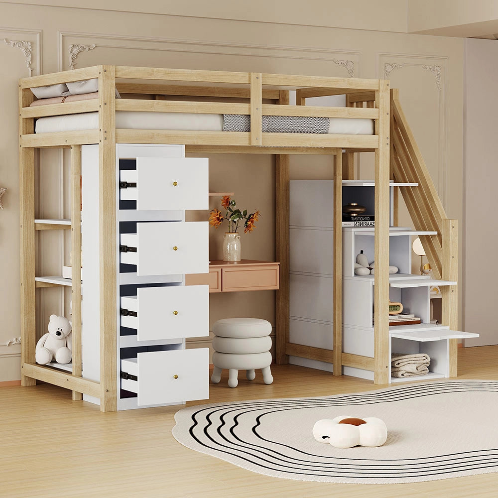 Letto a soppalco 90x200 cm - Xylo - Colore legno con cassetti