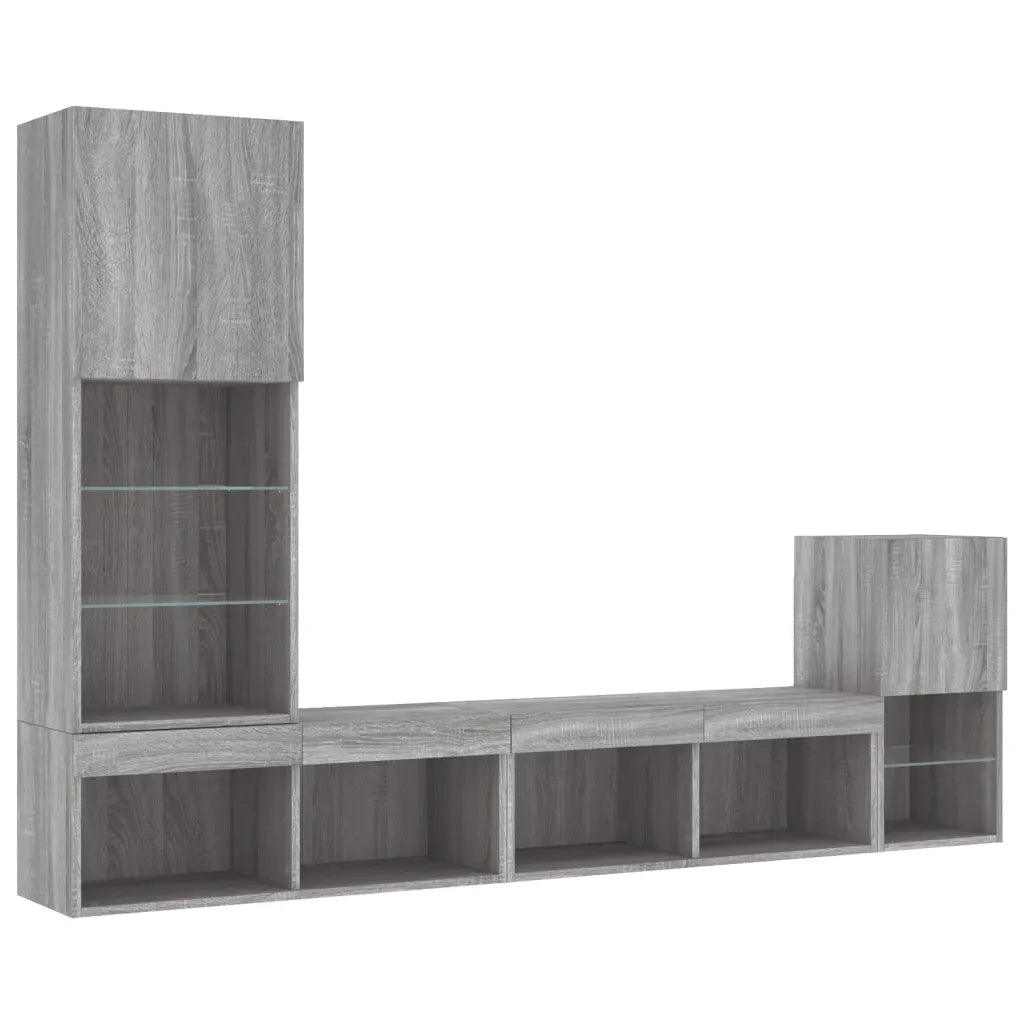 Mobili TV a Muro con LED 4pz Grigio Sonoma in Legno Multistrato 3216666