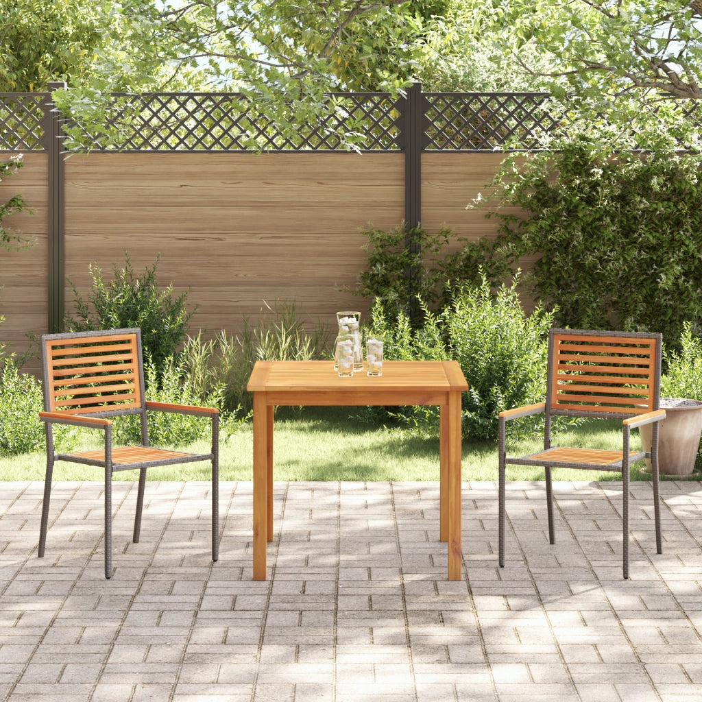 Set Pranzo Giardino  3 Pezzi Grigio Polyrattan Acacia