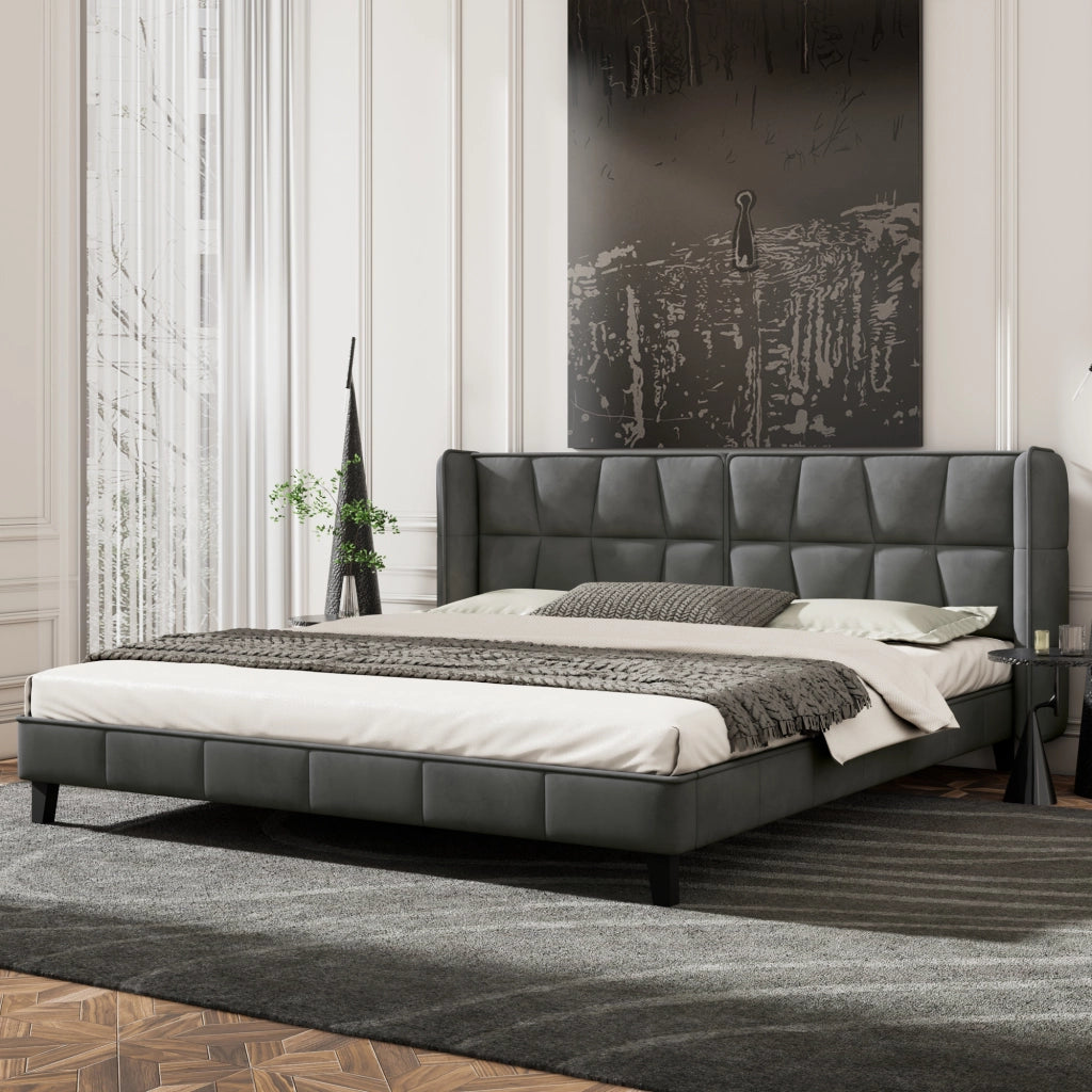Letto imbottito matrimoniale 180x200 cm in velluto grigio con rete a doghe e testiera alta