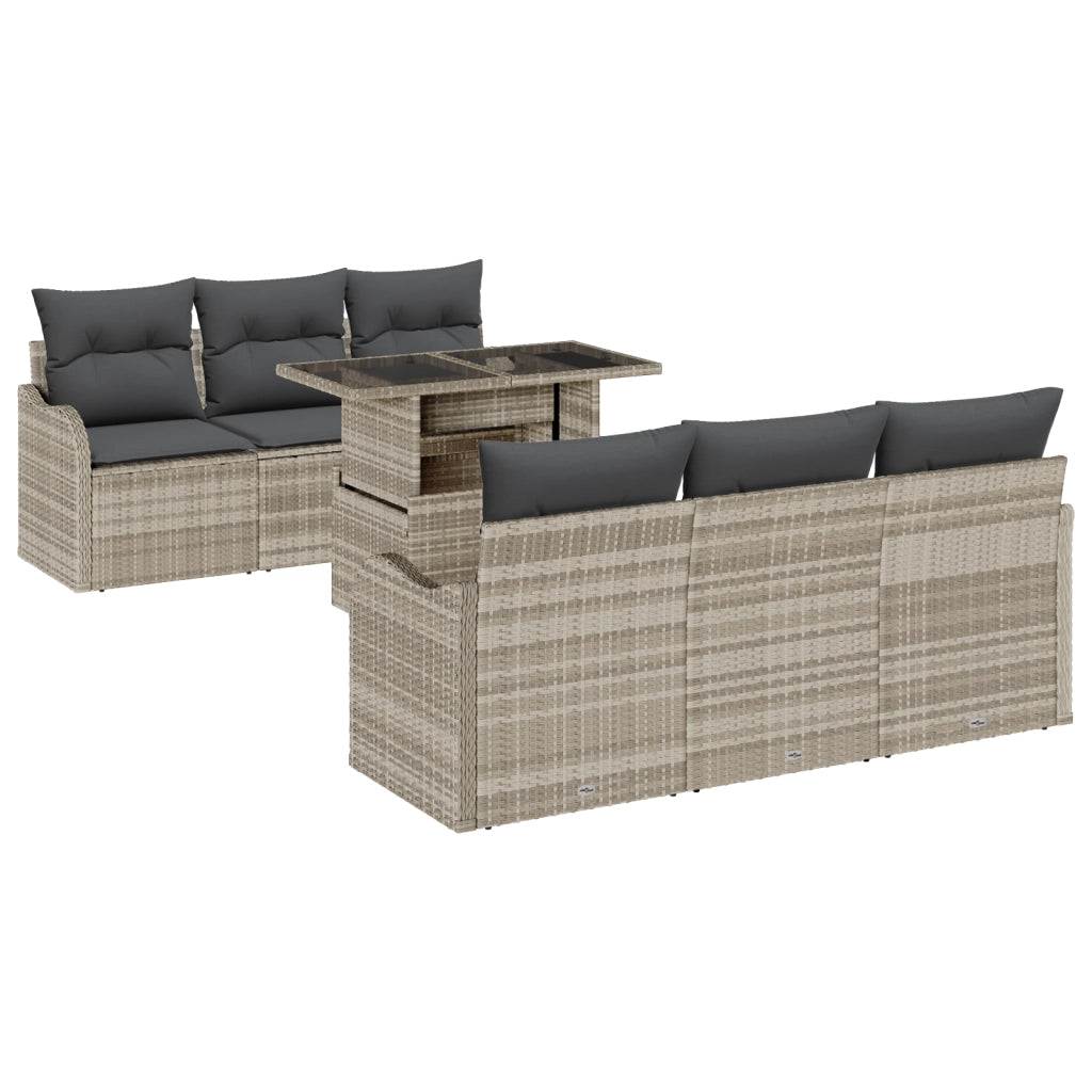 Set Divano da Giardino 7 Pezzi con Cuscini Grigio Chiaro Polyrattan