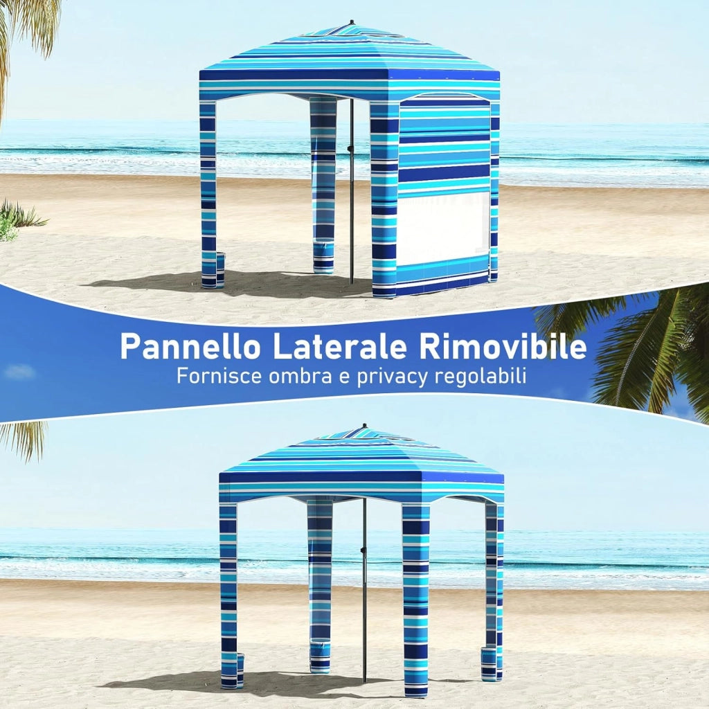Tenda da Spiaggia Pieghevole, Tenda da Mare con Parete Laterale Rimovibile e Borsa Portatile, Regolabile in Altezza, per Spiaggia, Campeggio e Picnic (Blu Scuro+Bianco, 185 x 185 cm)