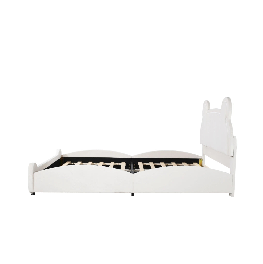 Letto bambini a forma di orso imbottito 140x200 cm in velluto bianco