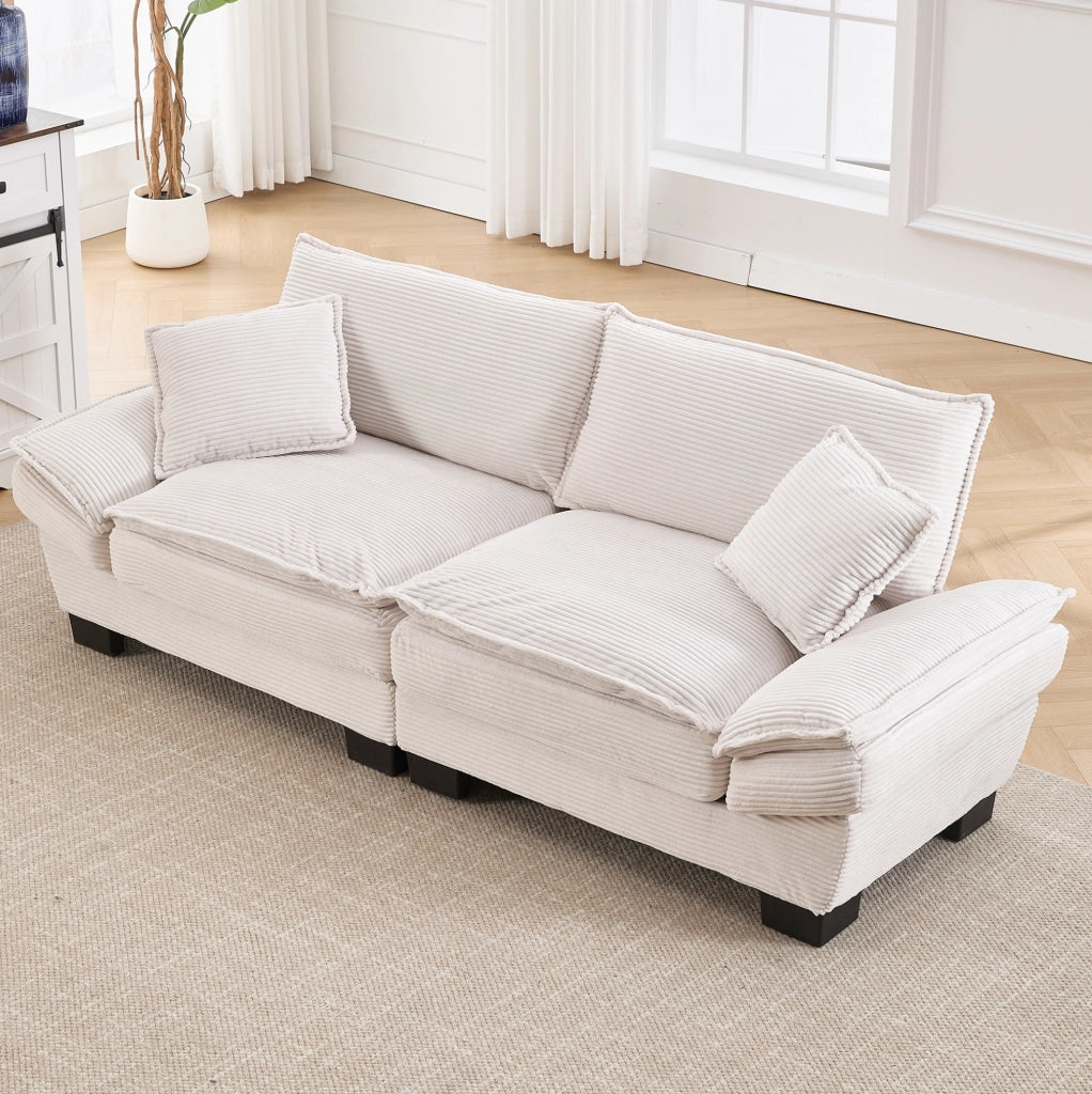 Divano 2 posti in velluto beige con seduta profonda 224 cm
