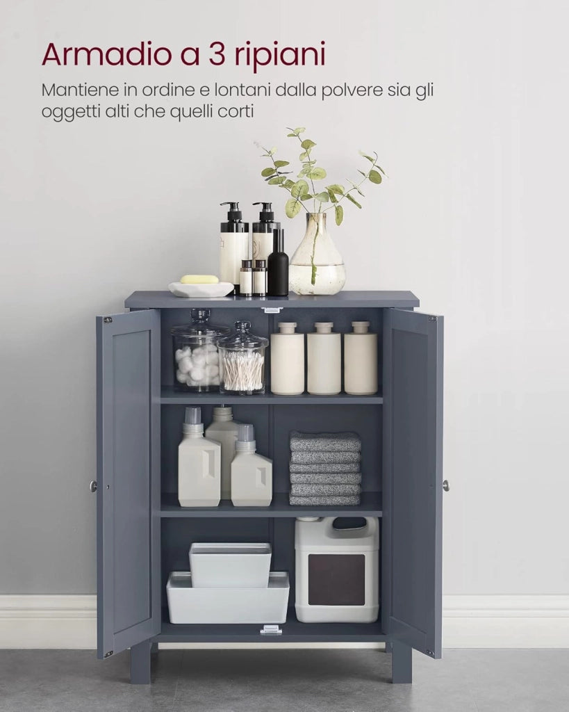 VASAGLE BCB60GY - Mobile da bagno su piedi, armadio con 2 ripiani regolabili, 30 x 60 x 80 cm, colore: Grigio