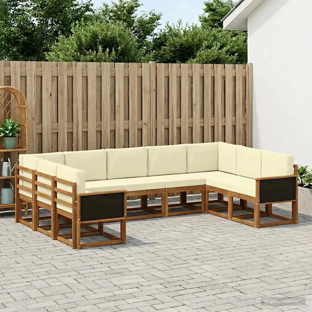 Set di divani da esterno con cuscino 9 pcs Naturale e Crema