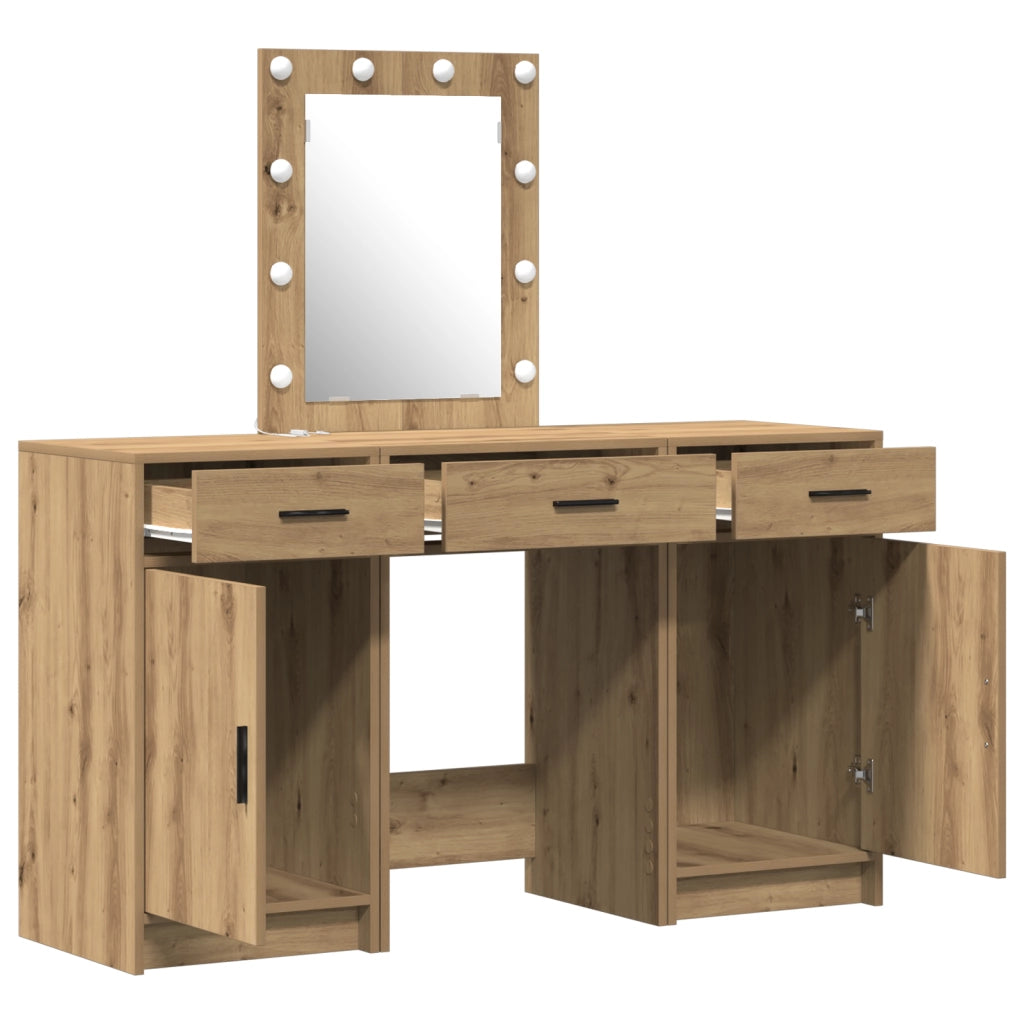 Set da Toeletta 3 Pezzi con LED in Legno Ingegnerizzato Rovere di