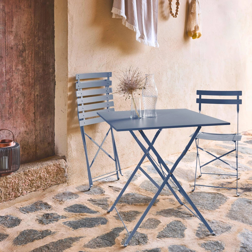 Set tavolo da giardino pieghevole in acciaio con 2 sedie, 70cm, blu