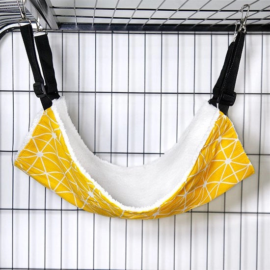 Hangmat per gatto reversibile con cerniera adattabile e ganci metallici per gabbia per animali morbida e respirabile per gatti piccoli cani conigli (Dimensioni M: 38cm*48cm) - giallo