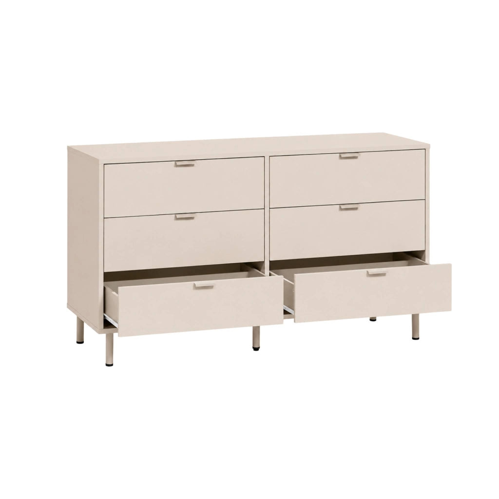 Cassettiera decorativa in legno e metallo, 6 cassetti, beige