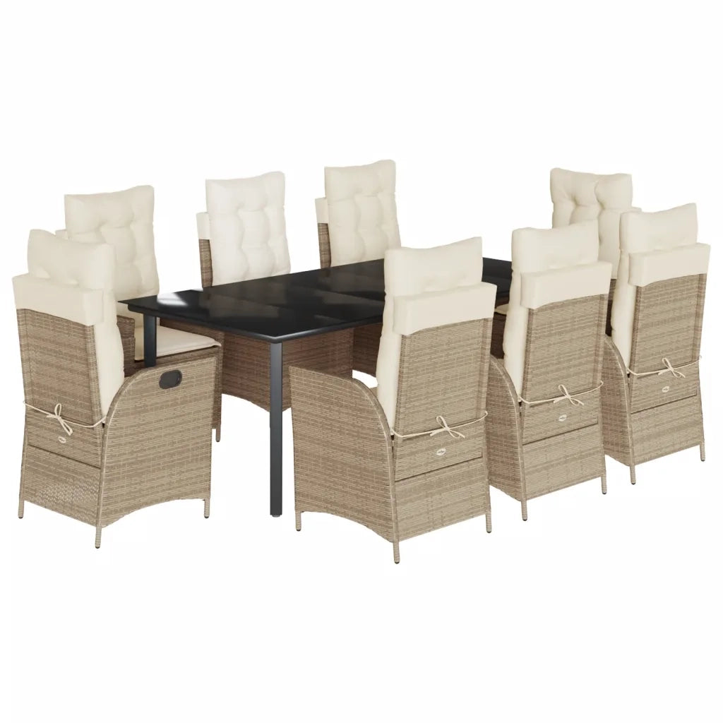Set da Pranzo da Giardino 9 pz con Cuscini Beige in Polyrattan