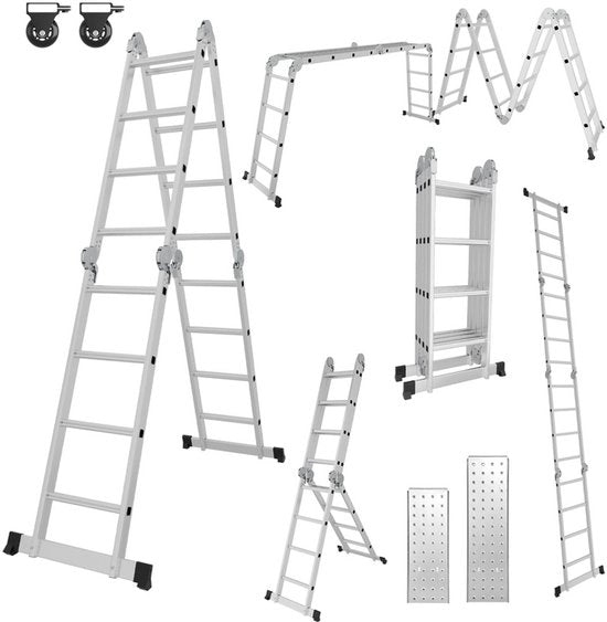 Scala multifunzionale da 4x3 - 360cm - Struttura in alluminio - Capacità di carico 150kg - Scala pieghevole in alluminio