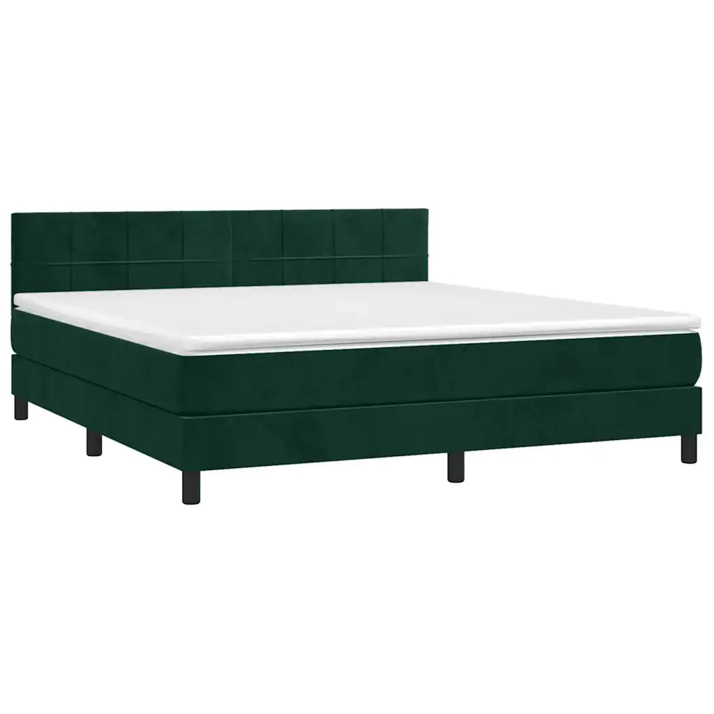 Letto a Molle con Materasso e LED Verde Scuro 160x200cm Velluto 3134414