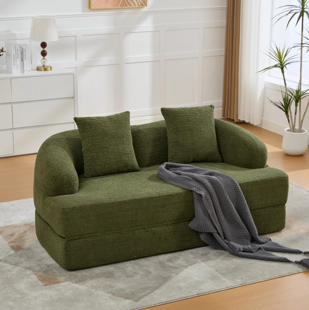 Divano letto 157x84x65 cm in ciniglia verde， 2 posti， senza montaggio