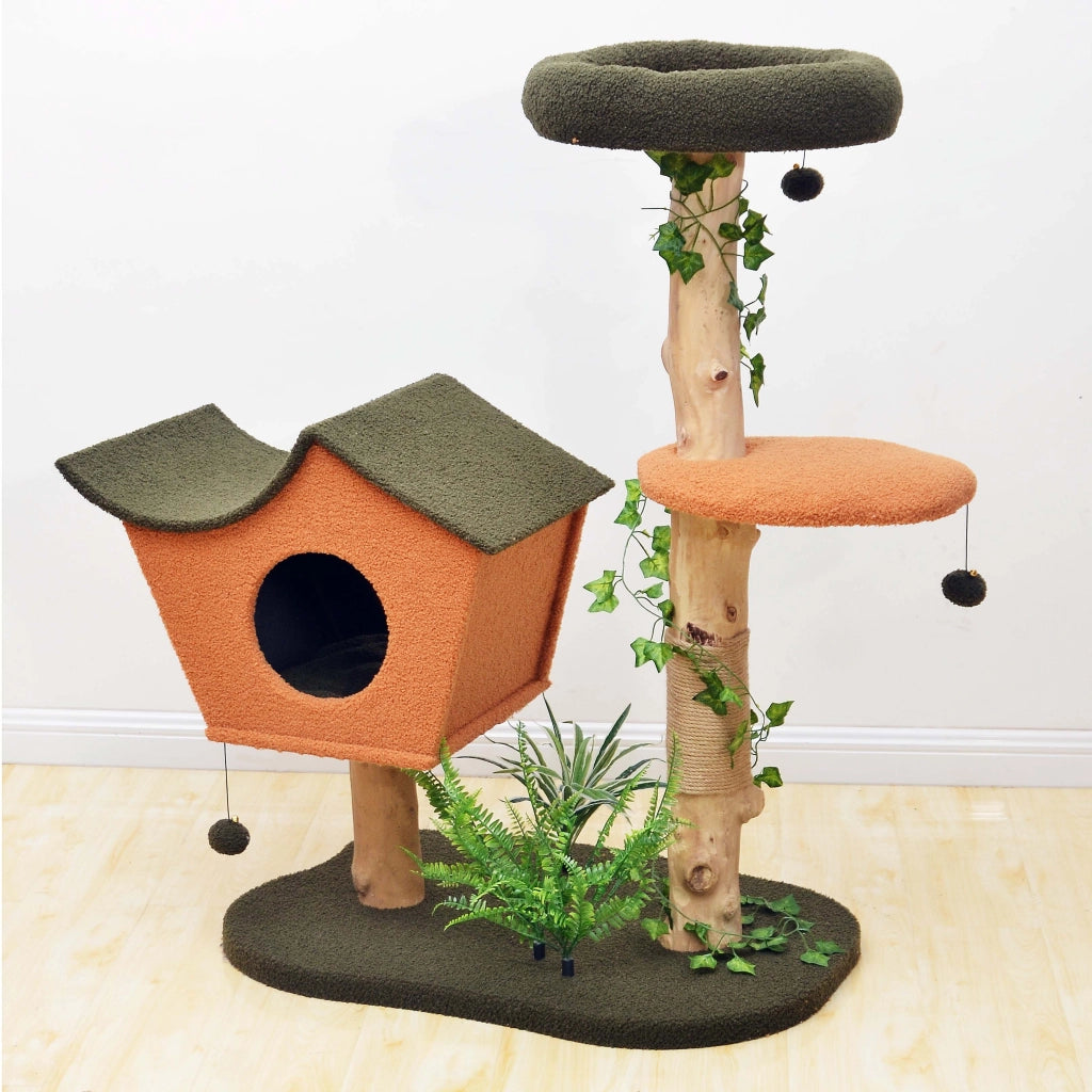Fudajo Albero tiragraffi con effetto pianta 114 cm pelliccia e legno pero