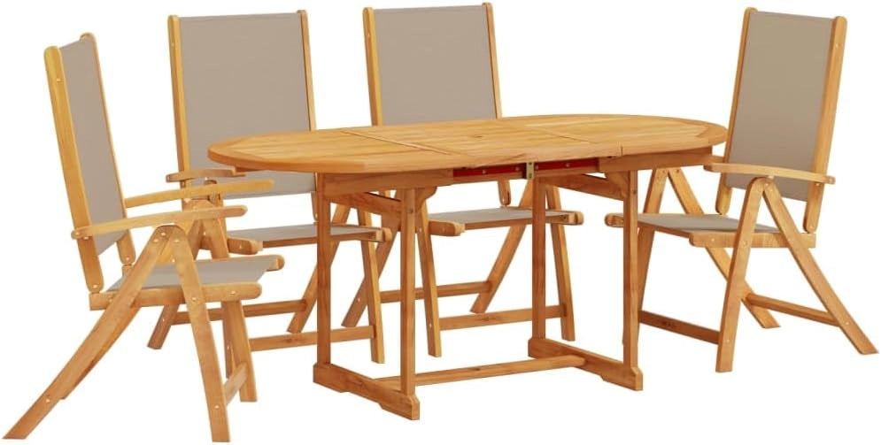 Set da pranzo da giardino 5 pezzi in legno massello di acacia e textilene, set tavolo e sedie da giardino, tavolo terrazza esterna e sedie, set terrazza, mobili da giardino esterno - 3279322