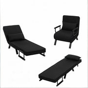 Letto a Divanetto 184x26x65 cm; 5 Angoli Regolabili; in Lino e Metallo; Nero