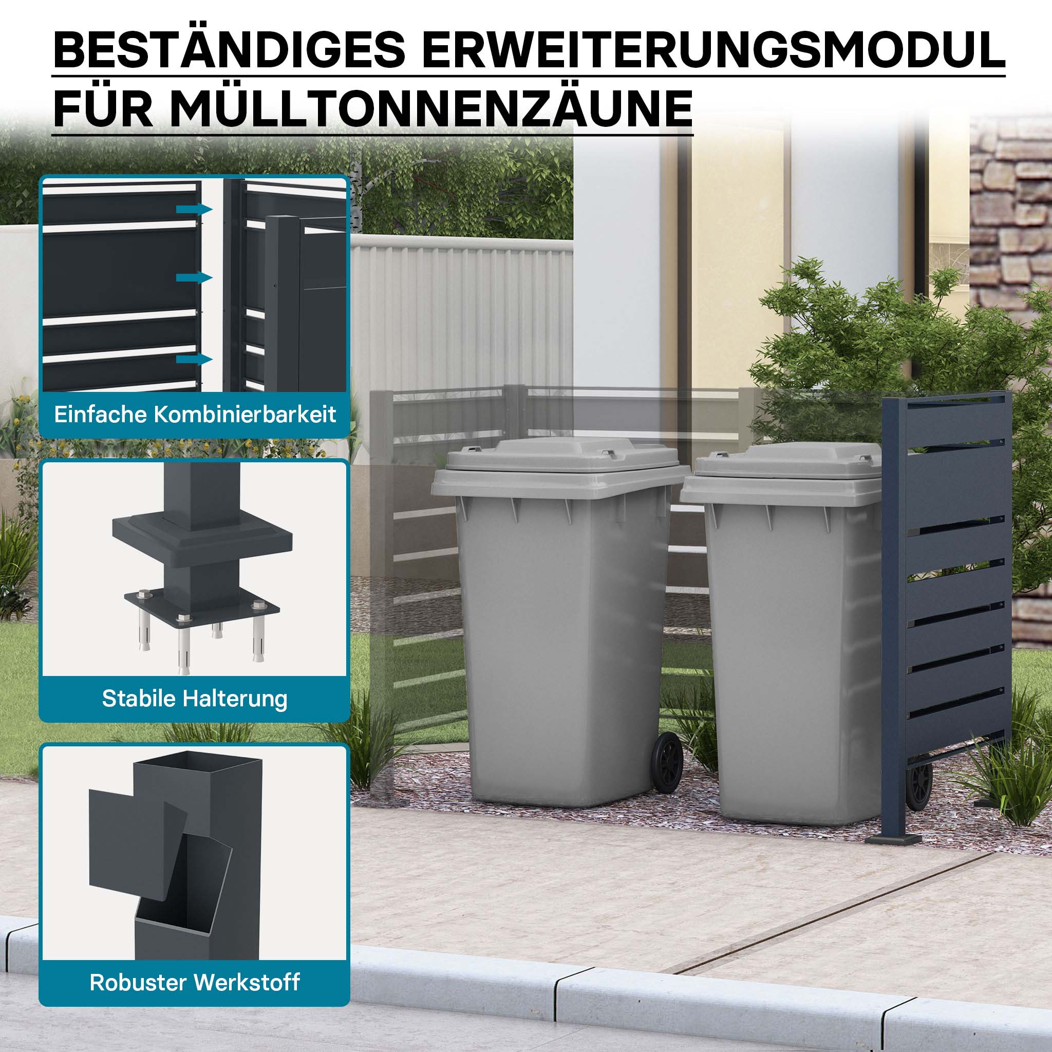 Estensione per copri bidoni della spazzatura, pannello copribidoni da esterno in acciaio antracite, porta bidoni, recinto frangivista cassonetti