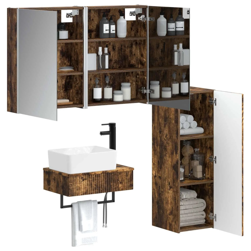Set di mobili per il bagno 4 pz Rovere Fumo 3407403