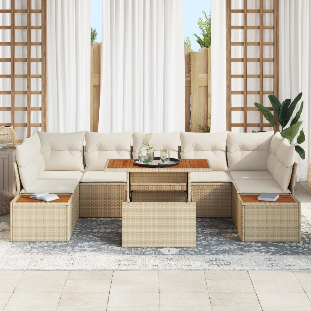 Set Divano da Giardino da 8 Pezzi con Cuscini Beige Rattan Polimero