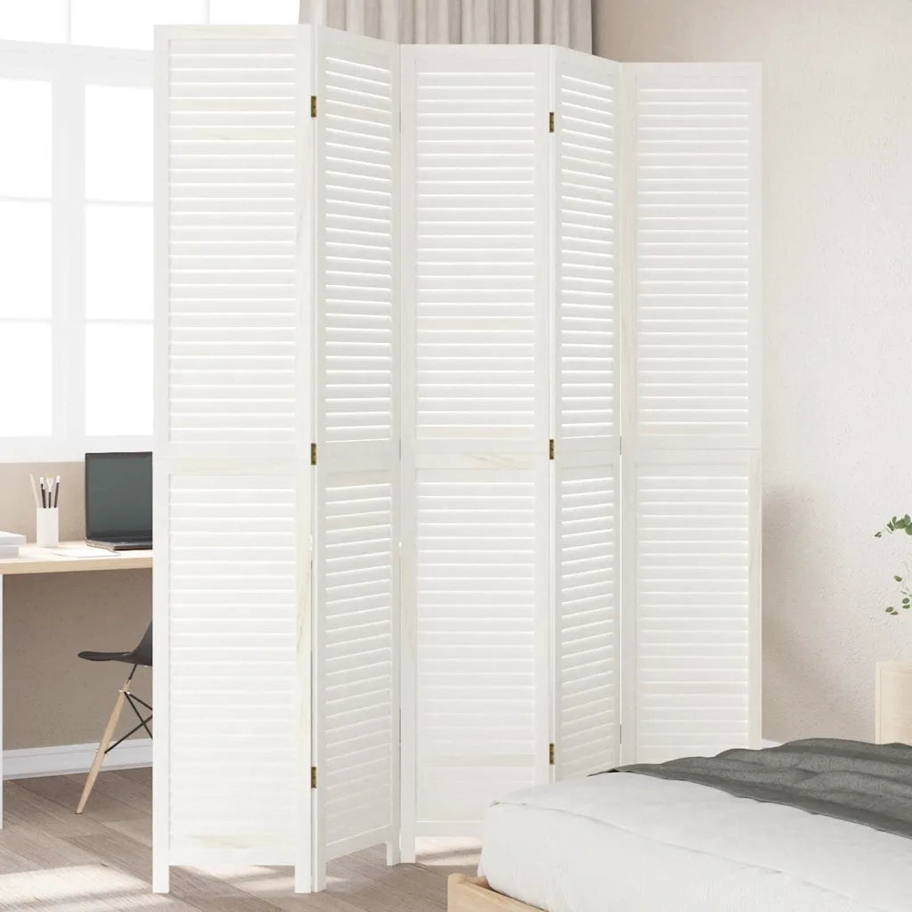 Divisorio Ambienti | Divider per stanze | Paravento 5Pannelli Bianco Legno Massello di Paulownia