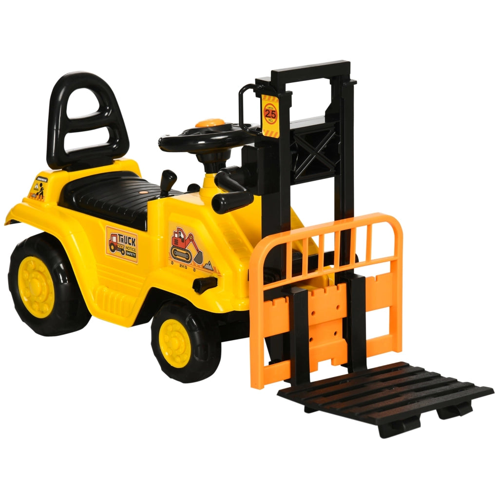 Trattore Muletto Cavalcabile per Bambini  86x27,5x47,5 cm con Portaoggetti Giallo e Nero