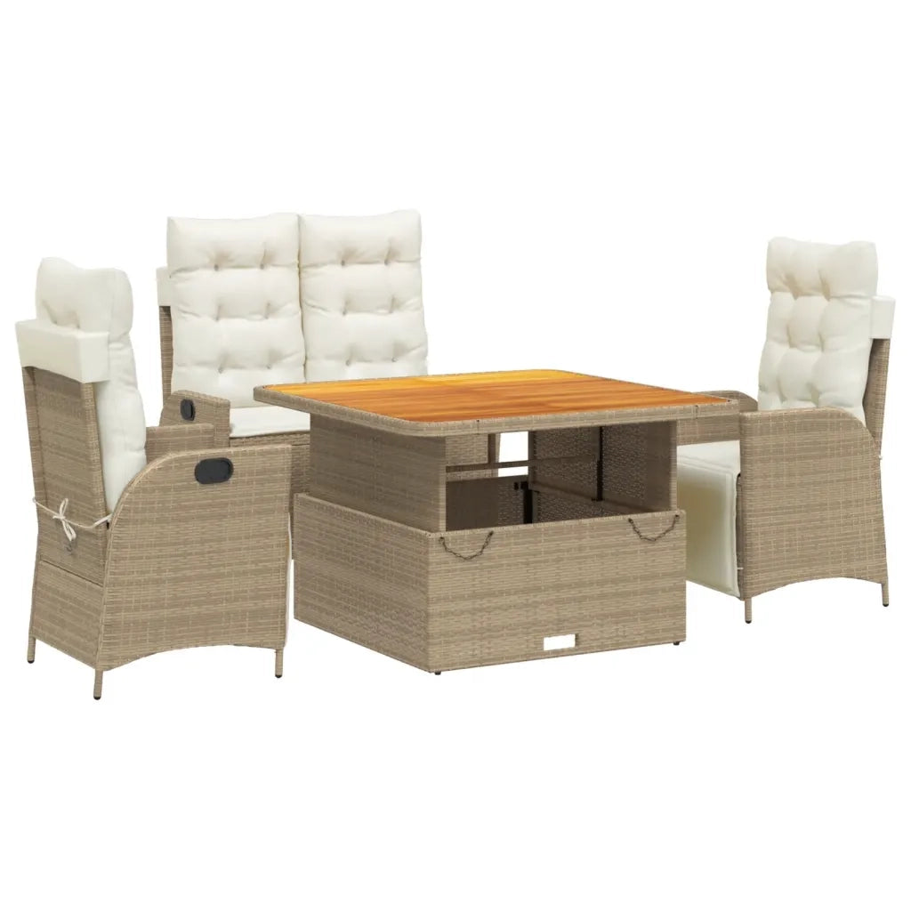 Set da Pranzo da Giardino 4 pz con Cuscini Beige in Polyrattan 3277477