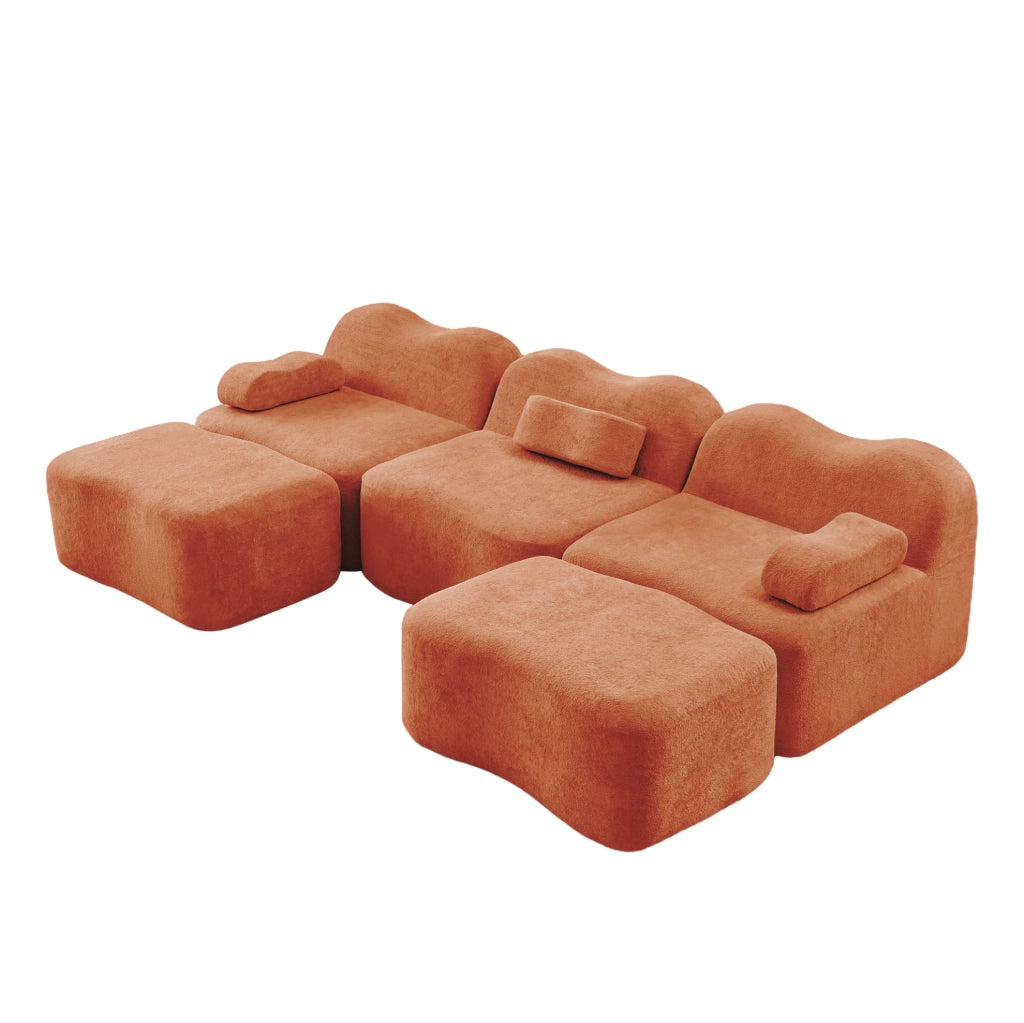Divano modulare angolare a U 288x167x70 cm in velluto arancione con seduta profonda